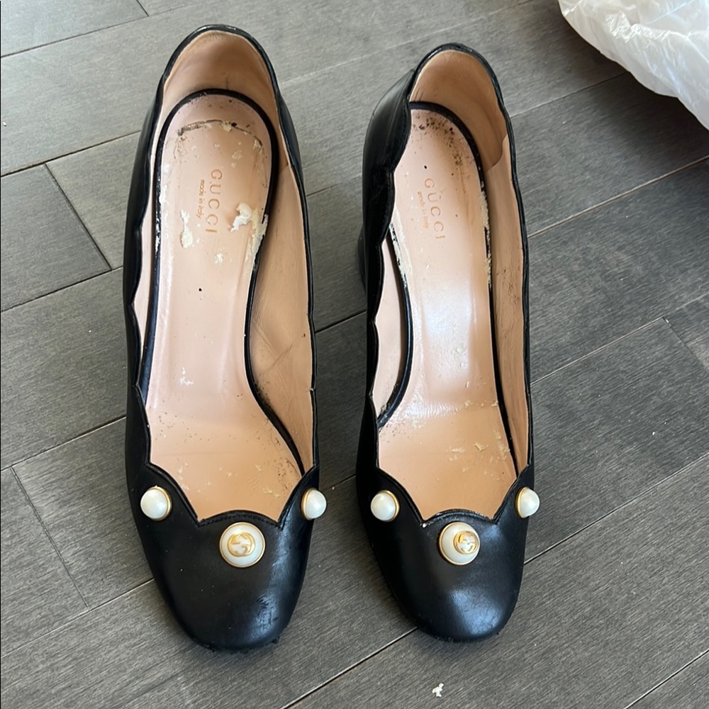 Gucci Black Heels with Pearl Accents